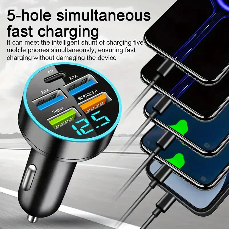 5 USB Port Super Fast Car Charger Adapter For iPhone Samsung Android Cell Phone