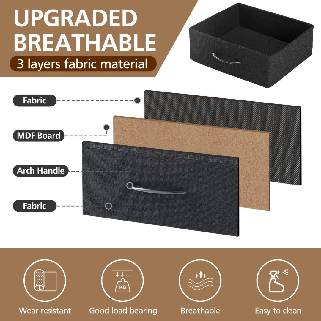 Nightstand With Charging Station, Bedside End Table With 5 Fabric Drawers & USB-Type-C Ports And Outlets