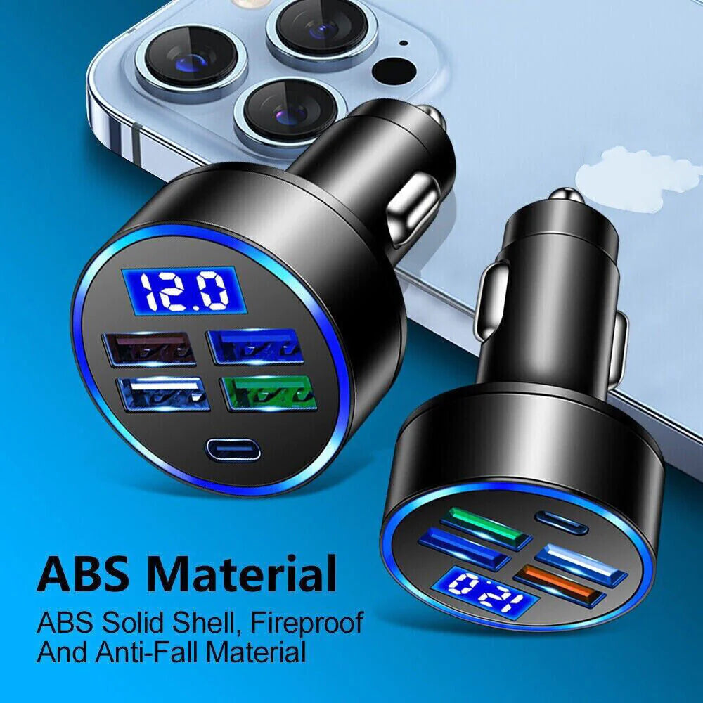 5 USB Port Super Fast Car Charger Adapter For iPhone Samsung Android Cell Phone