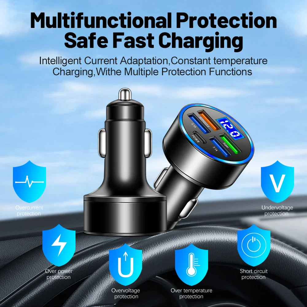 5 USB Port Super Fast Car Charger Adapter For iPhone Samsung Android Cell Phone
